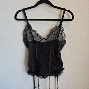 Vintage Nan Flower Lace Camisole – Black & Red Whimsigoth Coquette Lingerie Top